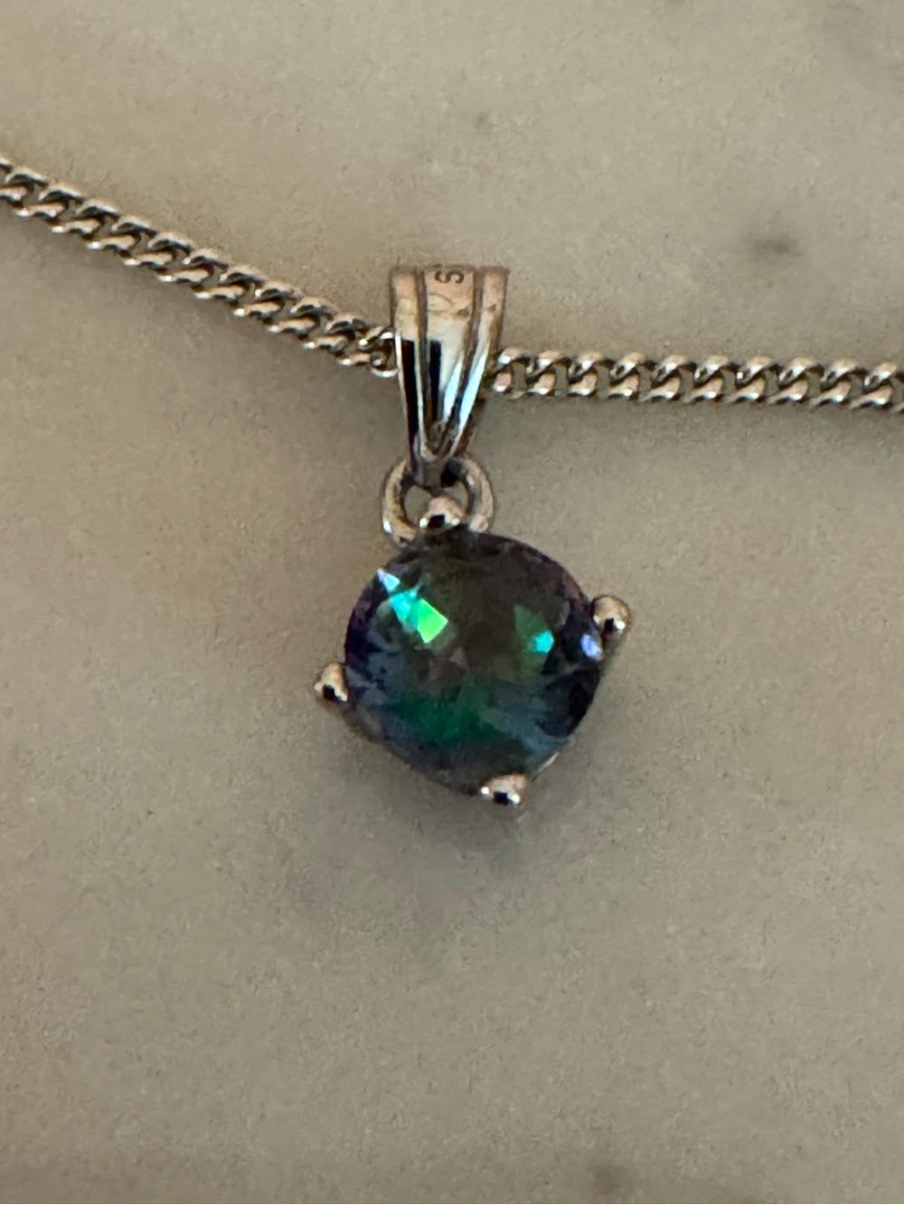 Authentic Pandora Sterling Silver 24” Curb Chain with 925 Brilliant Mystic Topaz